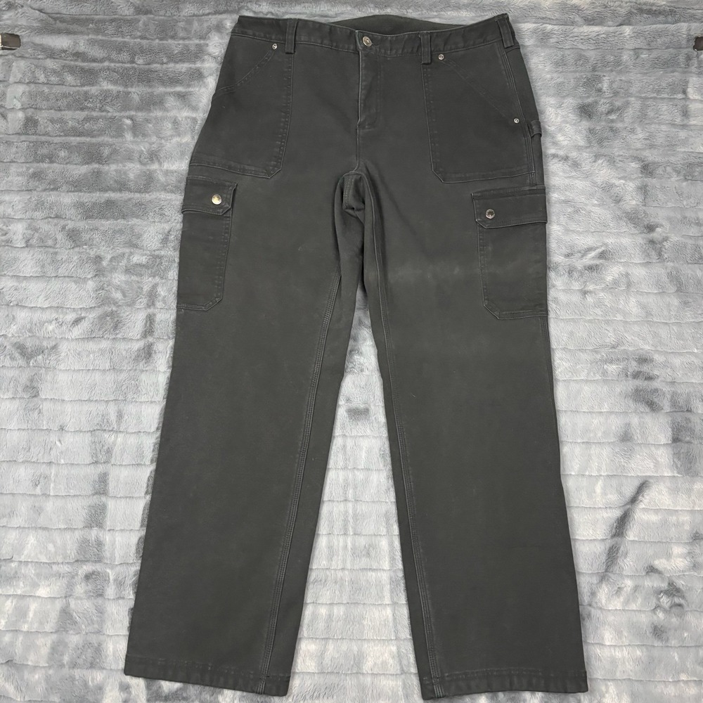 Duluth Trading Co Womens 16x31 Fleece Lined Cargo Work Pants Black Straight Leg
